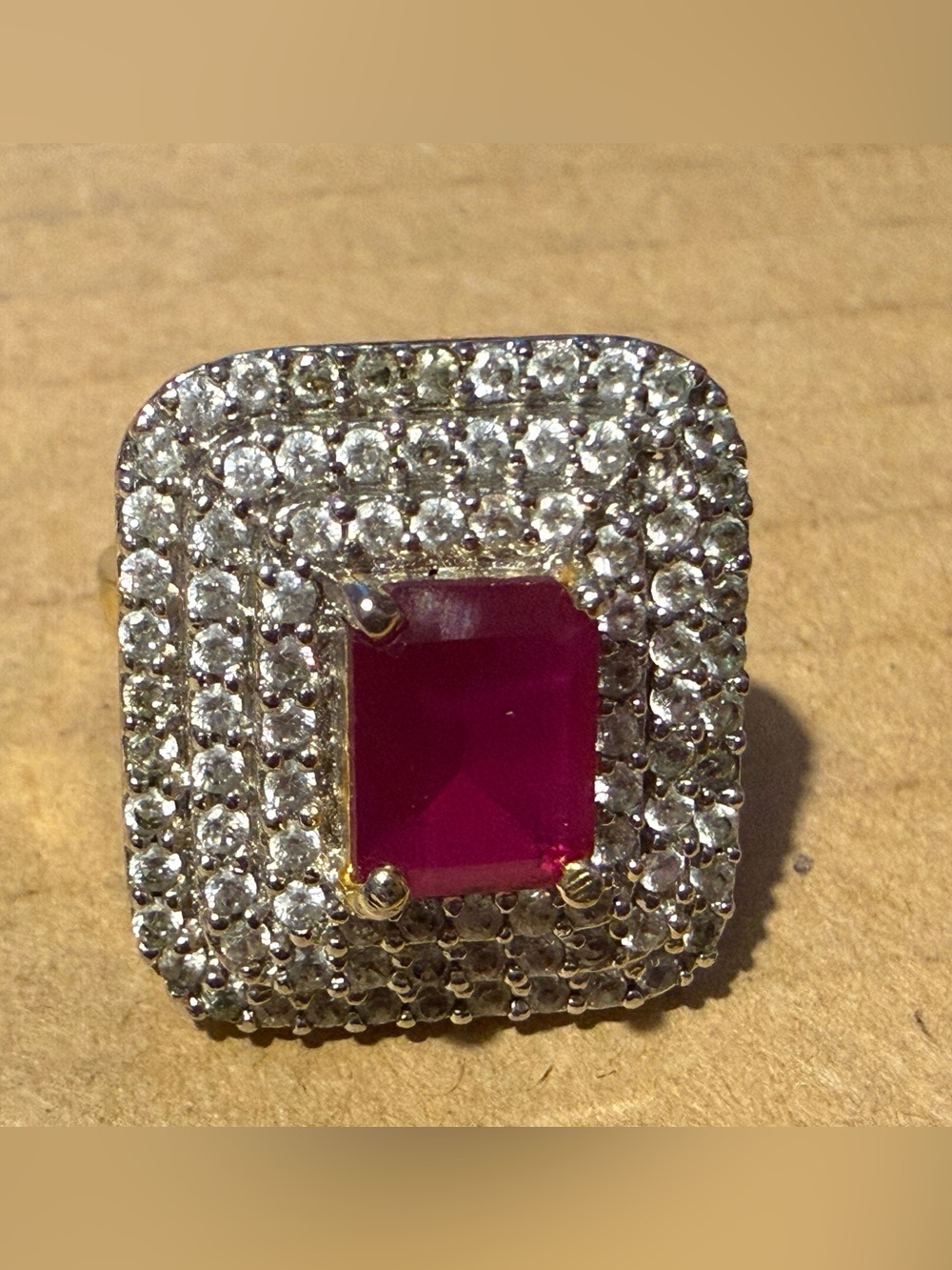 Vintage Ruby Pave Crystals Ring 7.5